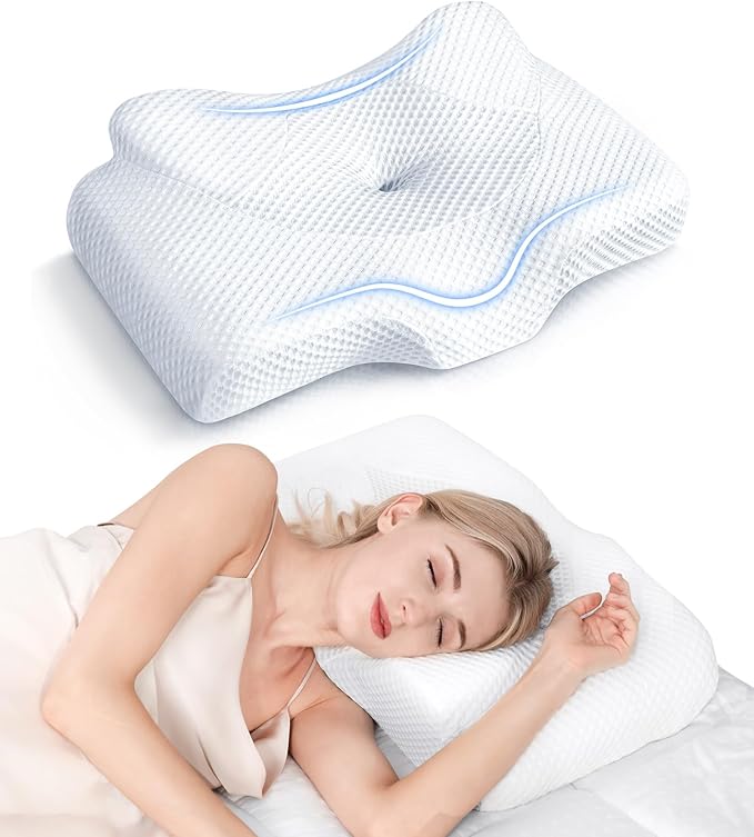 A woman peacefully sleeping on a pillow that says "sleep better," featuring the Osteo Cervical Pillow for comfort.
