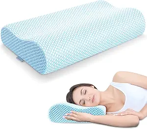 A woman peacefully sleeping on the Anvo Memory Foam Pillow, showcasing comfort and support for a restful night.