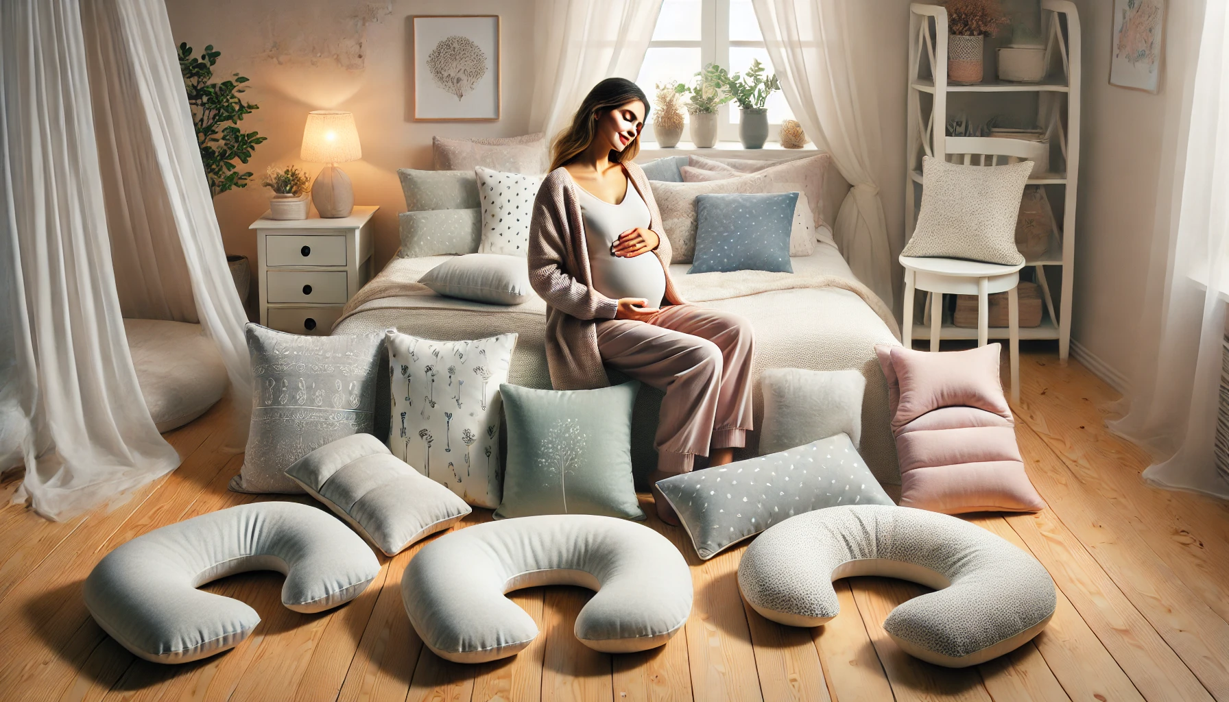 A woman relaxes on a bed filled with pillows, showcasing the comfort of the 10 Best Pregnancy Pillows for better rest.