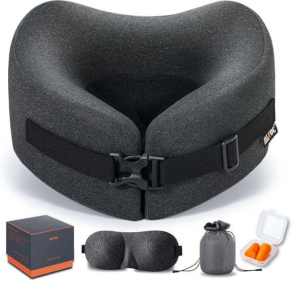 MLVOC Travel Pillow with earplugs and accessories for comfortable travel and relaxation on the go.